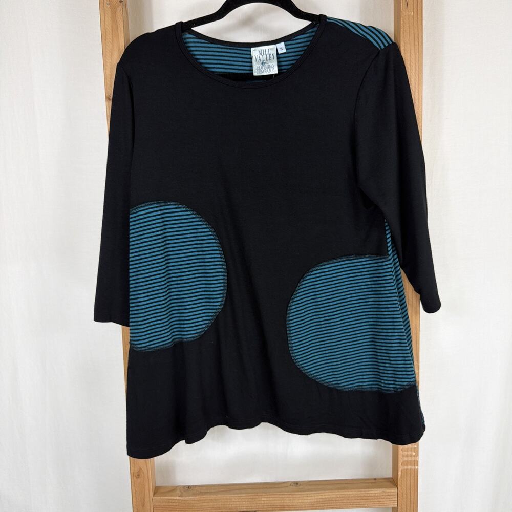 NWT Mill Valley Black Teal Tunic Size Small Made in USA Lagenlook Asymmetrical